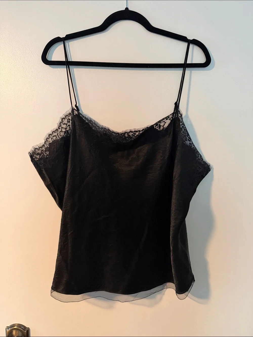 J. Crew Black Satin Lace-Trim Camisole